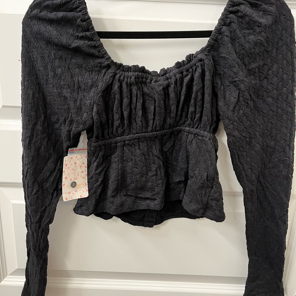 Free People Black Long Sleeve Fitted Blouse - Picture 7 of 8